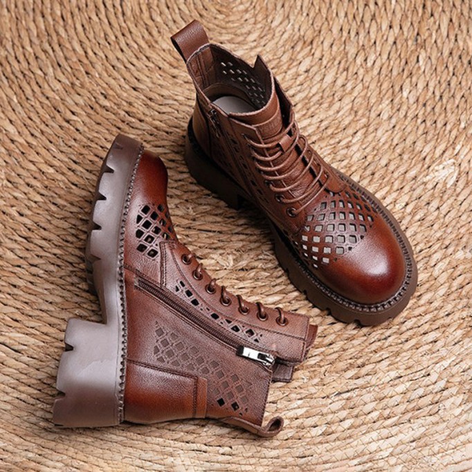 Handmade Genuine Leather Summer Boots Breathable Brown/Black/BrownNew/BlackNew