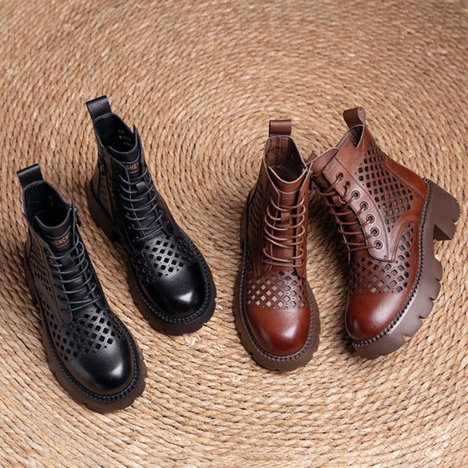 Handmade Genuine Leather Summer Boots Breathable Brown/Black/BrownNew/BlackNew