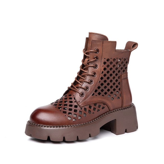 Handmade Genuine Leather Summer Boots Breathable Brown/Black/BrownNew/BlackNew