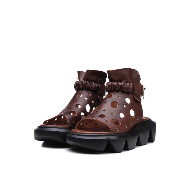 Handmade Leather Light Platform Sandals For Women Mori Girl Style Retro Flip Flops Shoesblack Black/Brown/Coffee