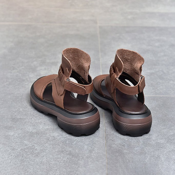 Handmade Leather Light Platform Sandals For Women Mori Girl Style Retro Flip Flops Shoesblack Black/Brown/Coffee