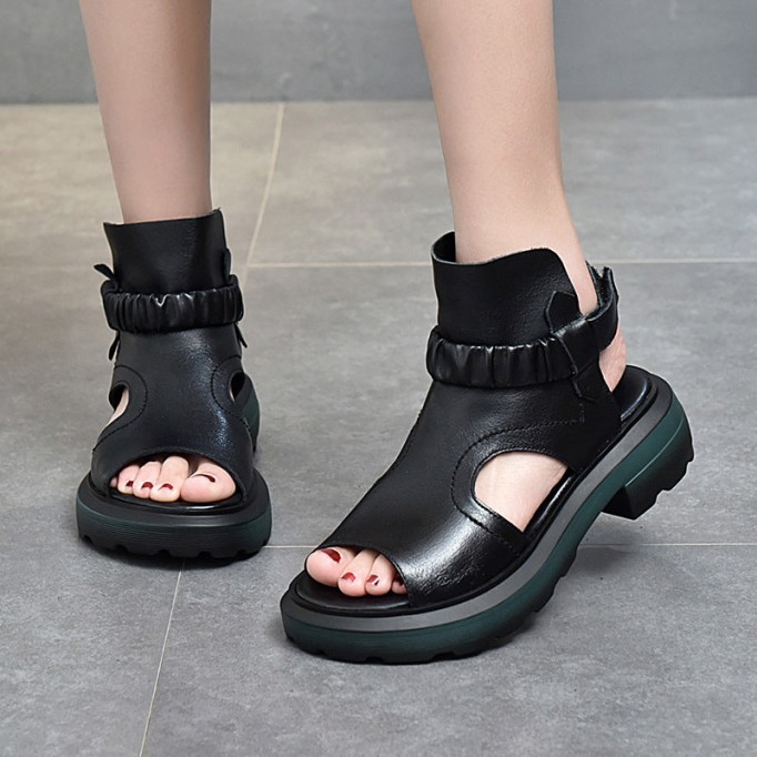 Handmade Leather Light Platform Sandals For Women Mori Girl Style Retro Flip Flops Shoesblack Black/Brown/Coffee