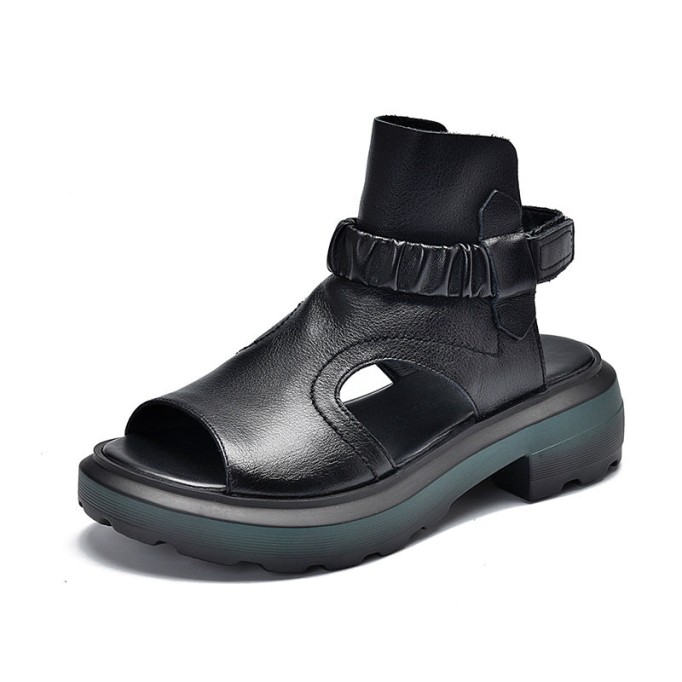 Handmade Leather Light Platform Sandals For Women Mori Girl Style Retro Flip Flops Shoesblack Black/Brown/Coffee