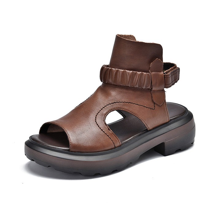 Handmade Leather Light Platform Sandals For Women Mori Girl Style Retro Flip Flops Shoesblack Black/Brown/Coffee