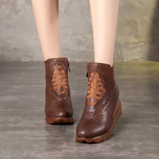 Retro Boots For Women Leather Platform Boots Coffee