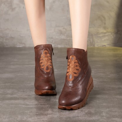 Retro Boots For Women Leather Platform Boots Coffee