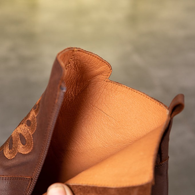 Retro Boots For Women Leather Platform Boots Coffee