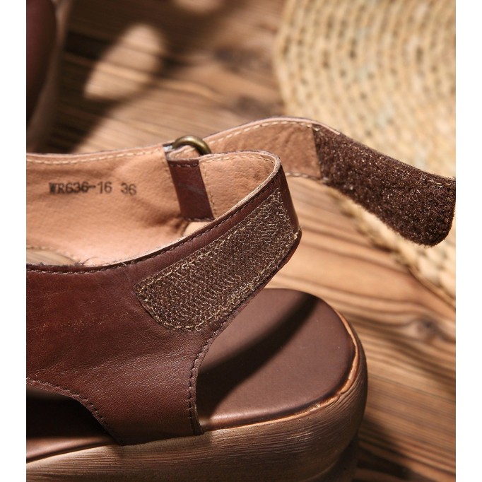 Wedge Sandals Khaki/Coffee Leather Platforms X-Strap Sandals