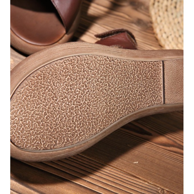 Wedge Sandals Khaki/Coffee Leather Platforms X-Strap Sandals