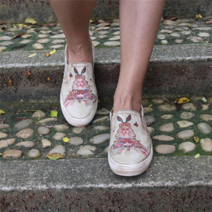 Handmade Women’S Low Top Fashion Leather Sneakers Hand-Painted Princess