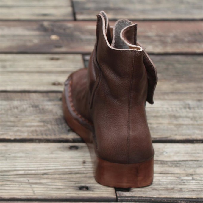 Women'S Handmade Retro Leather Ankle Boots Comfortable Walking Oxford Boots Square Toe Coffee