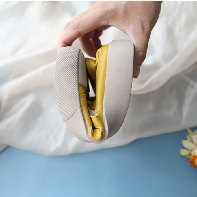 Handmade Leather Loafers Mori Girl Shoes Split Toe Comfort Casual Flat Shoes Apricot/Coffee//Yellow