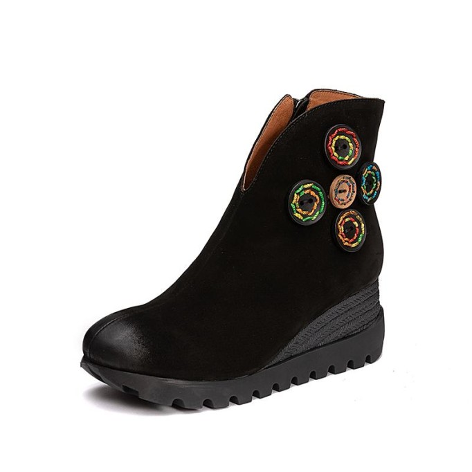 Retro Nubuck Boots For Womens Leather Platform Boots Black/Coffee