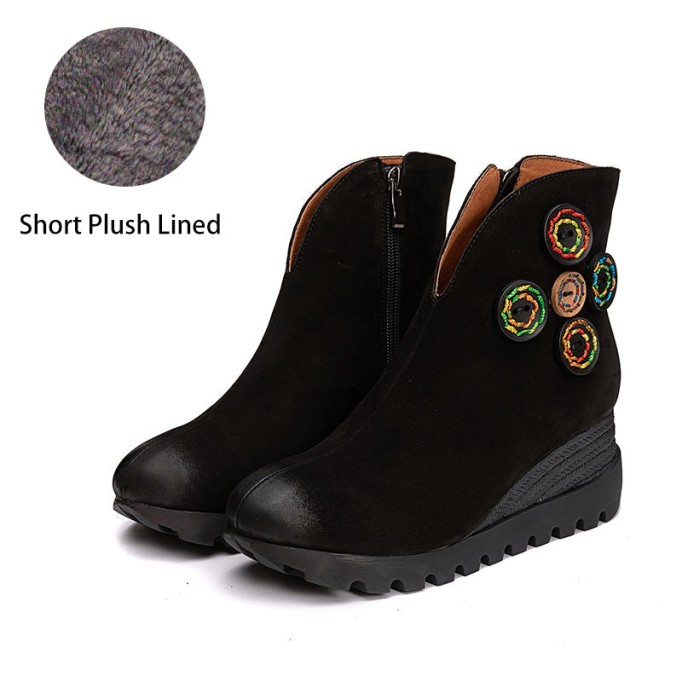 Retro Nubuck Boots For Womens Leather Platform Boots Black/Coffee