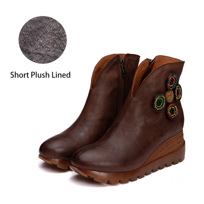 Retro Nubuck Boots For Womens Leather Platform Boots Black/Coffee