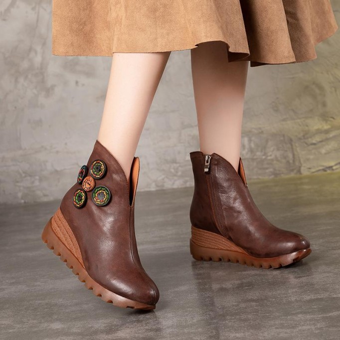 Retro Nubuck Boots For Womens Leather Platform Boots Black/Coffee