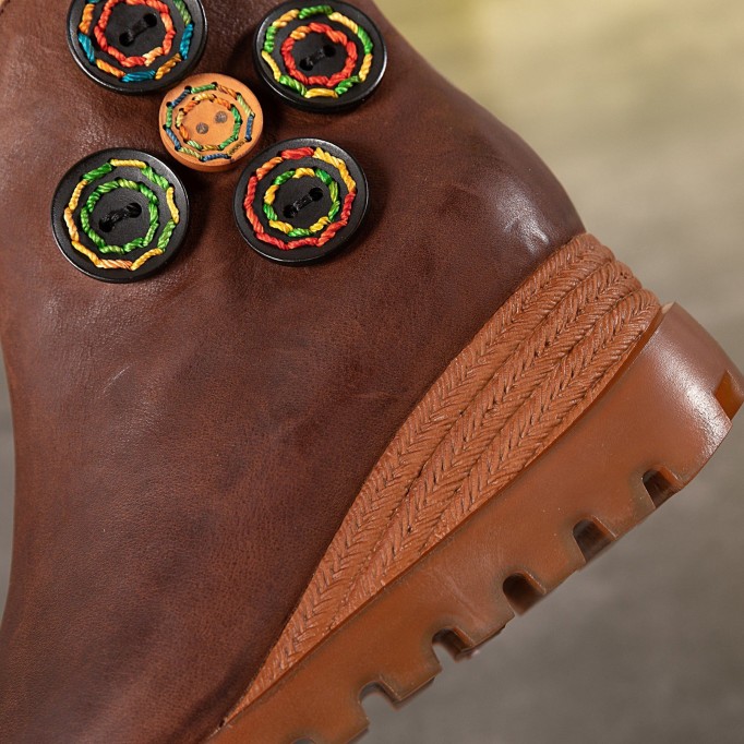 Retro Nubuck Boots For Womens Leather Platform Boots Black/Coffee