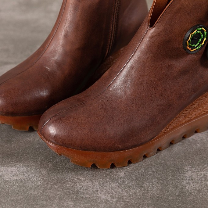 Retro Nubuck Boots For Womens Leather Platform Boots Black/Coffee