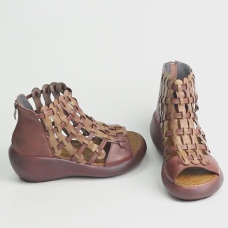 Handmade High Platform Sandals Woven Leather Sandals Oxford Retro Wedges-wide fit