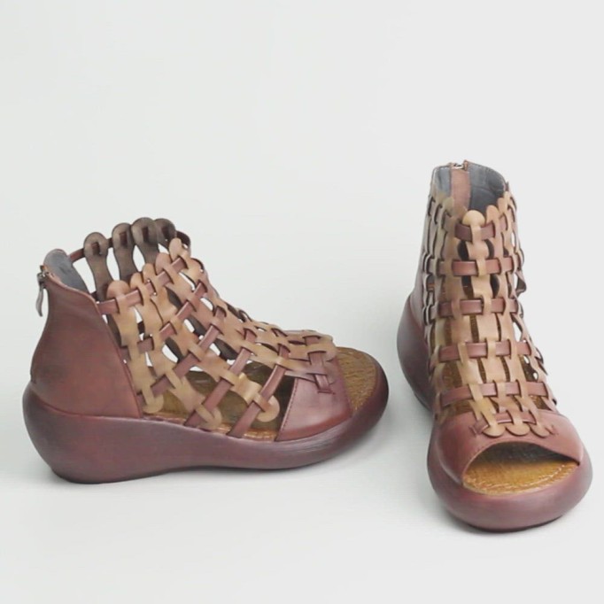 Handmade High Platform Sandals Woven Leather Sandals Oxford Retro Wedges-wide fit