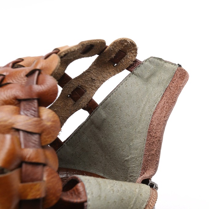 Handmade High Platform Sandals Woven Leather Sandals Oxford Retro Wedges-wide fit