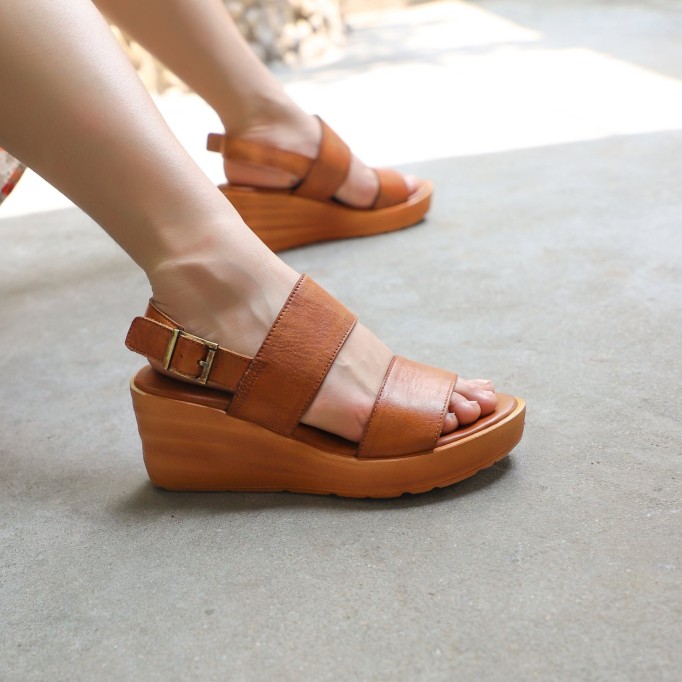 Handmade Genuine Leather Platform Sandals Coffee/Brown