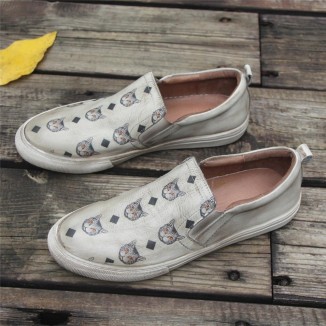 Handmade Women’S Low Top Fashion Leather Sneakers Hand-Painted Cats