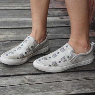 Handmade Women’S Low Top Fashion Leather Sneakers Hand-Painted Cats
