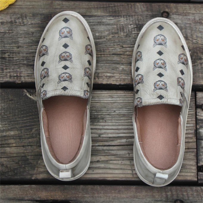 Handmade Women’S Low Top Fashion Leather Sneakers Hand-Painted Cats