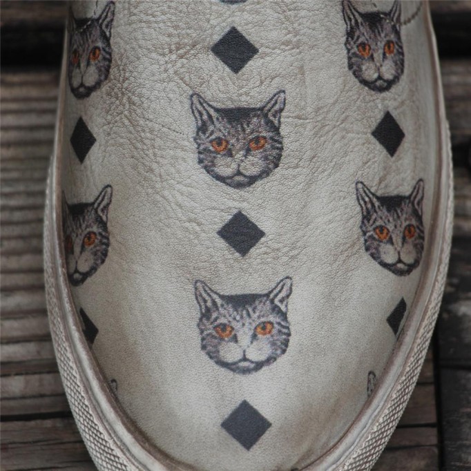 Handmade Women’S Low Top Fashion Leather Sneakers Hand-Painted Cats