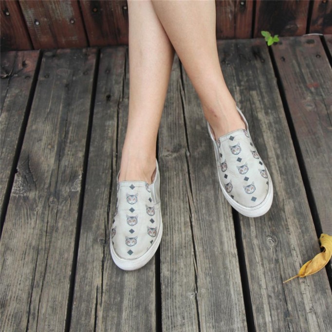 Handmade Women’S Low Top Fashion Leather Sneakers Hand-Painted Cats