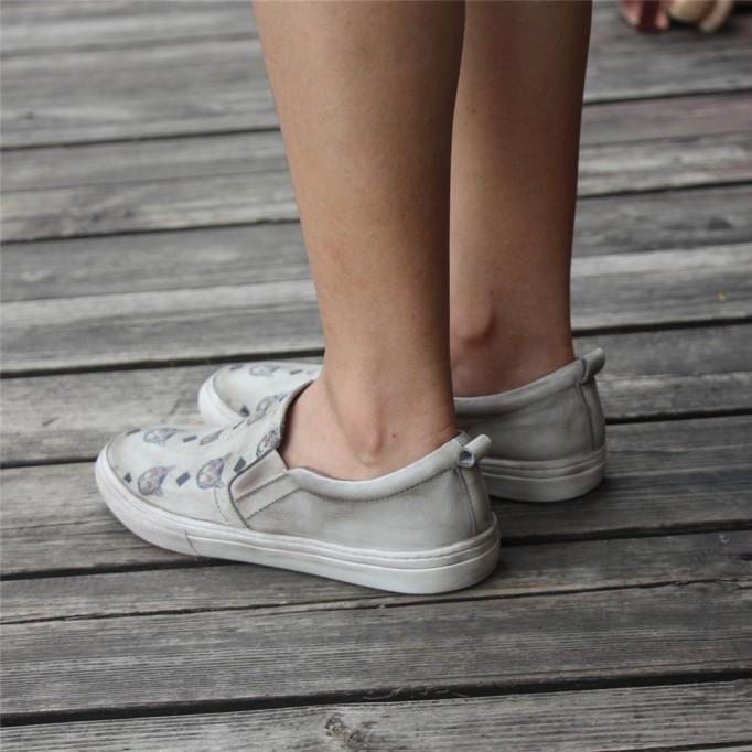 Handmade Women’S Low Top Fashion Leather Sneakers Hand-Painted Cats