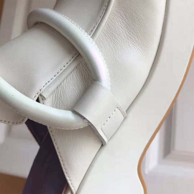 Handmade Cowhide Platform Mule Slippers Wedge Sandals White/Black/Apricot