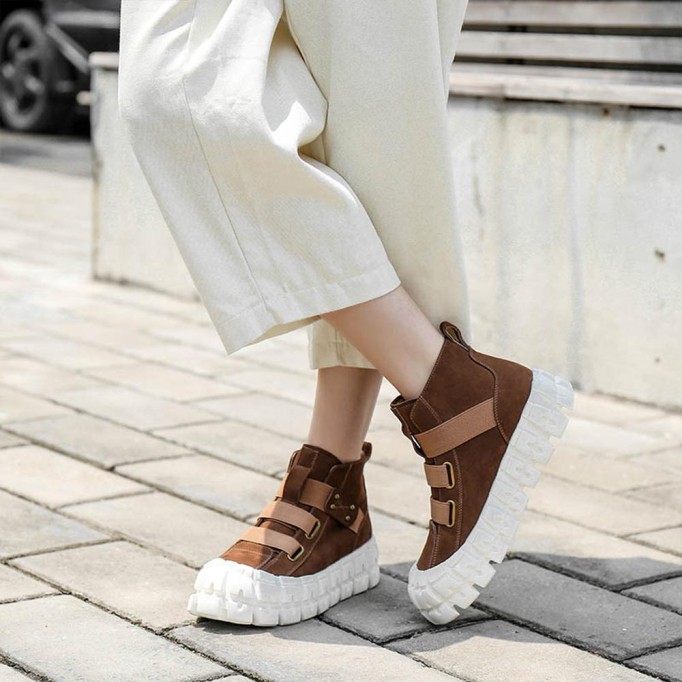 2020 Handmade Genuine Leather Martin Boots Retro Chunky Nubuck Ankle Boots Winter Boots Brown/Coffee