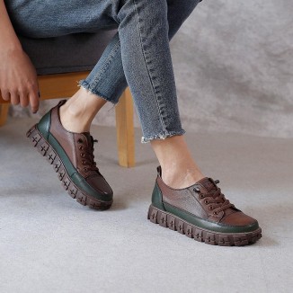 2021 Designer Shoes Oxford Lace Up Shoes Color Block Mori Girl Handmade Leather Shoes Brown/Coffee