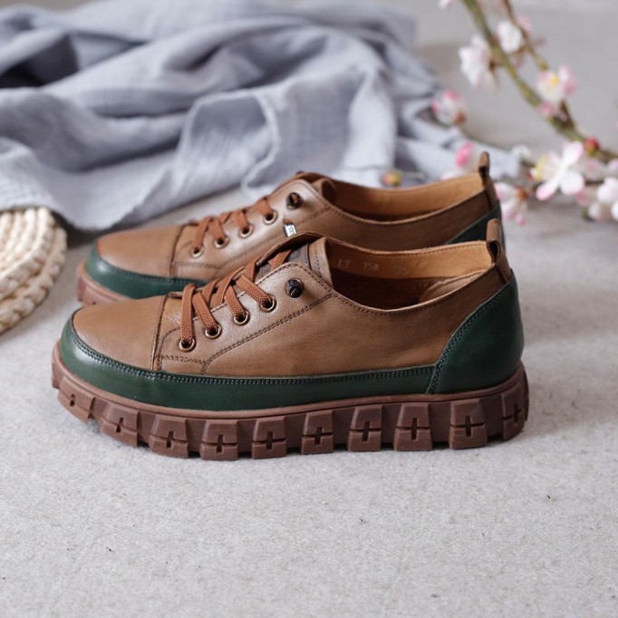 2021 Designer Shoes Oxford Lace Up Shoes Color Block Mori Girl Handmade Leather Shoes Brown/Coffee