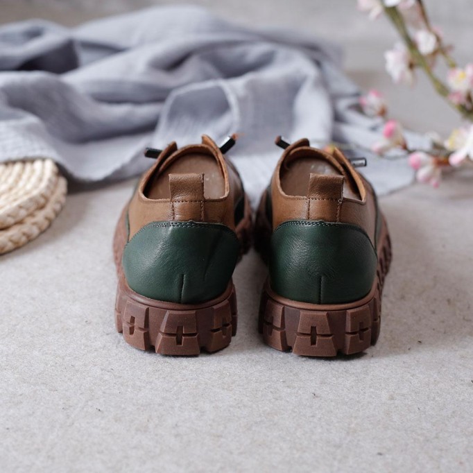 2021 Designer Shoes Oxford Lace Up Shoes Color Block Mori Girl Handmade Leather Shoes Brown/Coffee