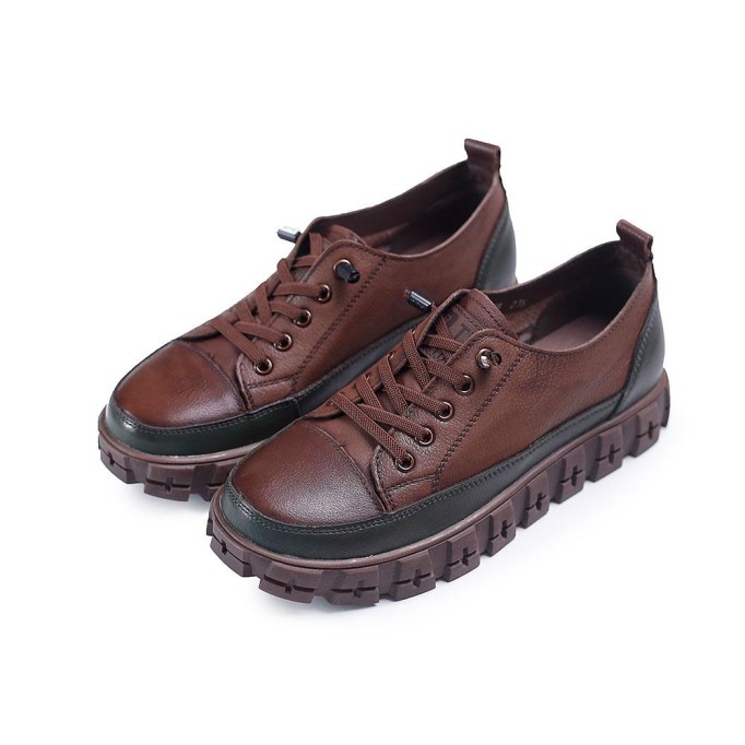 2021 Designer Shoes Oxford Lace Up Shoes Color Block Mori Girl Handmade Leather Shoes Brown/Coffee
