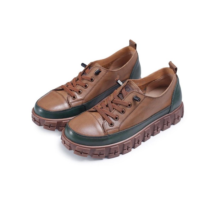 2021 Designer Shoes Oxford Lace Up Shoes Color Block Mori Girl Handmade Leather Shoes Brown/Coffee