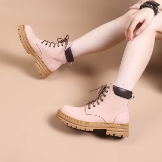 Women's Handmade High Lace-up Boot in Nubuck Calfskin Waterproof Platform Boots