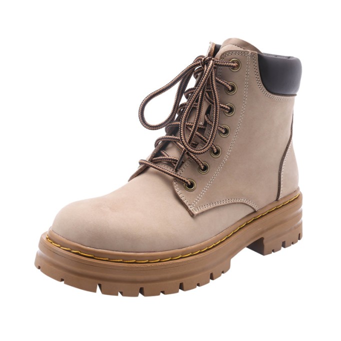 Women's Handmade High Lace-up Boot in Nubuck Calfskin Waterproof Platform Boots