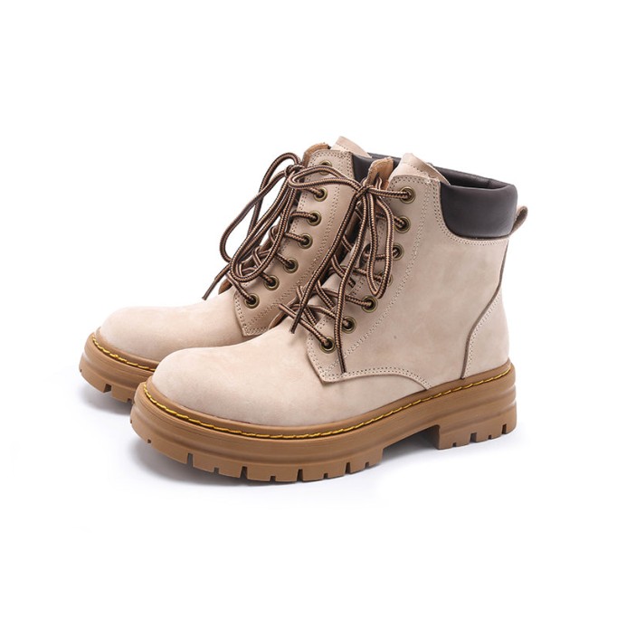 Women's Handmade High Lace-up Boot in Nubuck Calfskin Waterproof Platform Boots