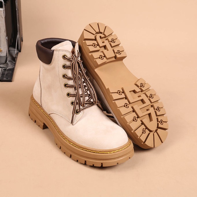 Women's Handmade High Lace-up Boot in Nubuck Calfskin Waterproof Platform Boots