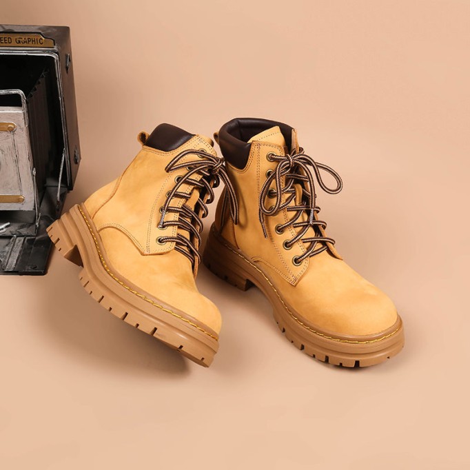 Women's Handmade High Lace-up Boot in Nubuck Calfskin Waterproof Platform Boots