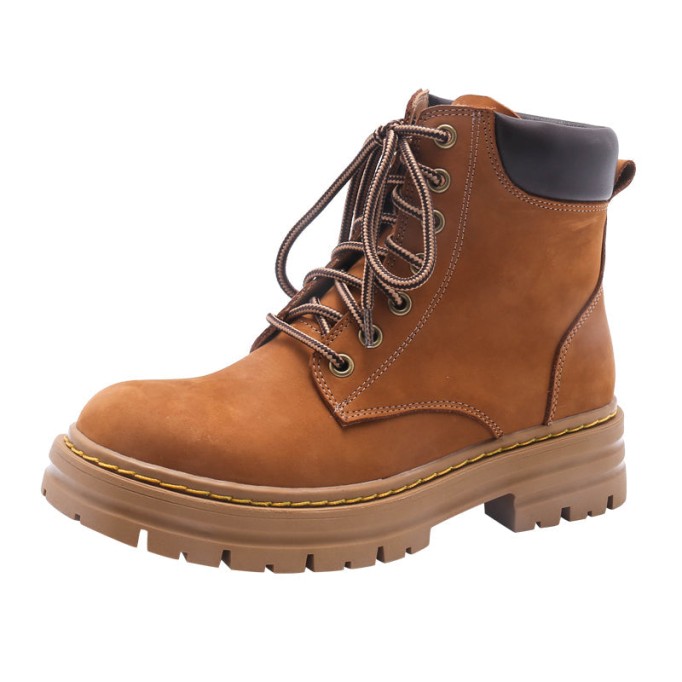 Women's Handmade High Lace-up Boot in Nubuck Calfskin Waterproof Platform Boots