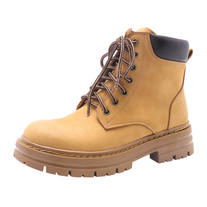 Women's Handmade High Lace-up Boot in Nubuck Calfskin Waterproof Platform Boots